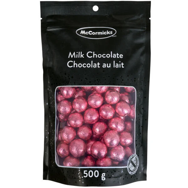 MCCORMICKS - LIGHT PINK FOIL WRAPPED MILK CHOCOLATE BALLS 500GR