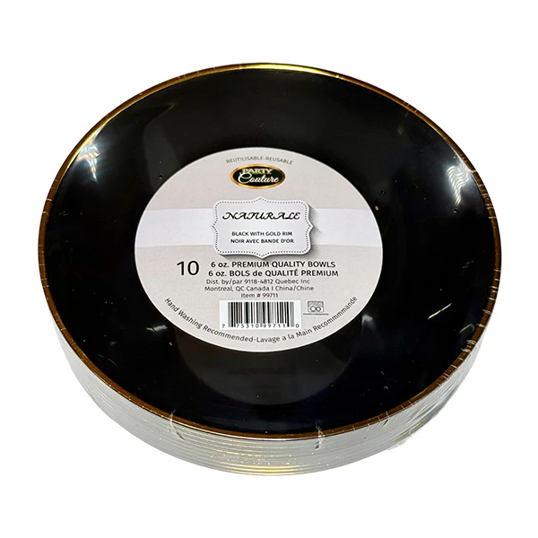 NATURALE - 6oz BLACK BOWLS W/ GOLD RIM 12x10 PK