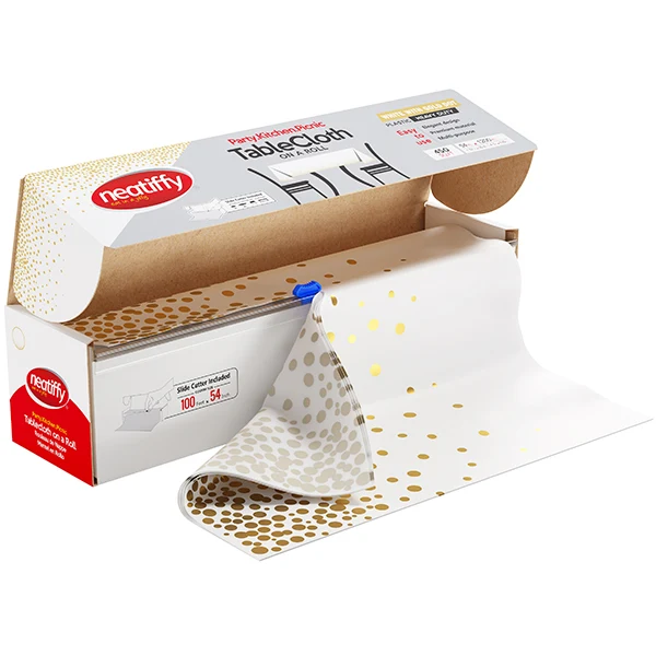 Neatiffy - Wht-Gld Dot Tablecloth 54INx100FT 9x1 Roll