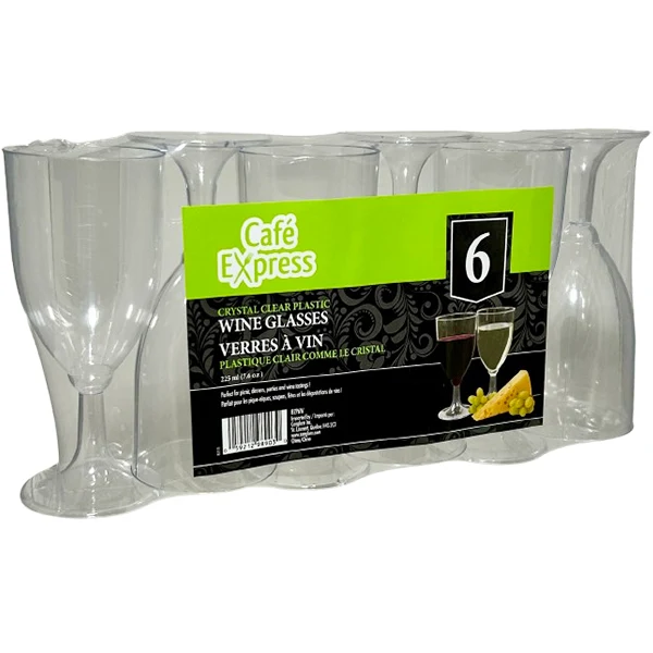 Cafe Express - Clear Wine Plastic Glasses 225 ML 6EA
