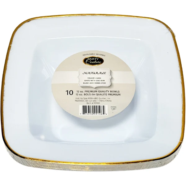 Naturale - 12oz White Square Soupbowl W/ Gold Rim 10PK