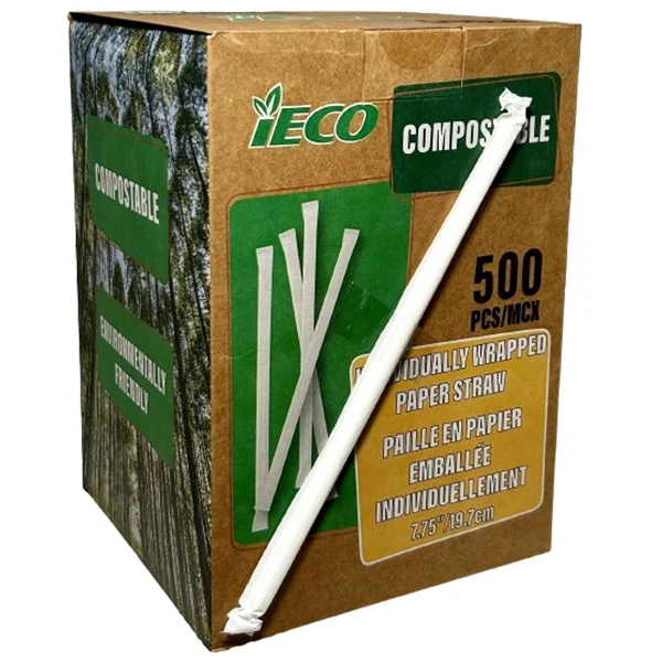 Ieco - 7.75" Paper Straw Compostable Wrapped 6x500 EA
