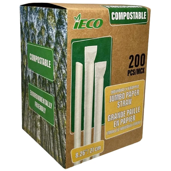 Ieco - Jumbo Paper Straw Individual Wrapped 200EA