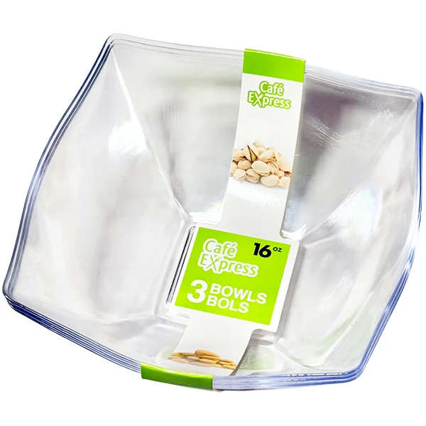 Cafe Express - Square Bowls Clear 16 OZ 3EA