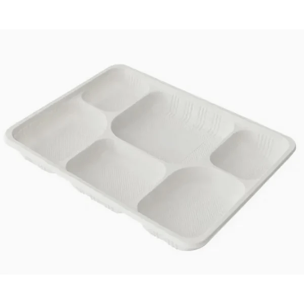 Eco-Craze - Corn Starch Rectangle Container 6COMPARMENT Tray 40CT