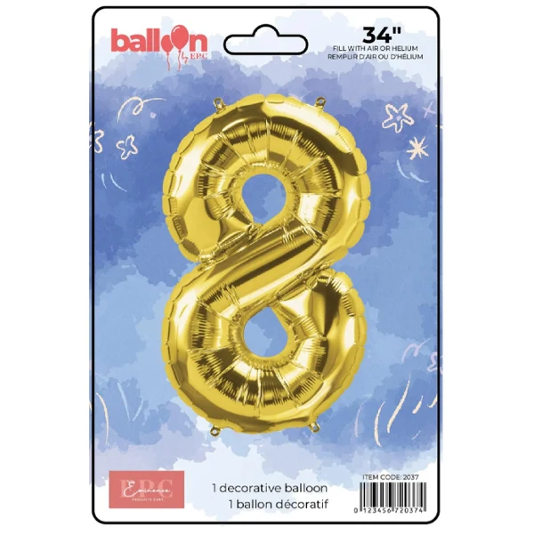 Epc - Gold Foil Number 8 Balloon 34IN 1x10UN