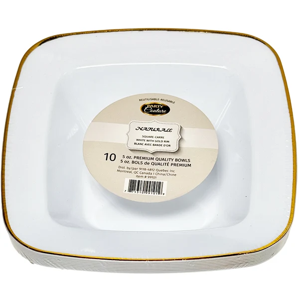 Naturale - 6oz White Square Bowl W/ Gold Rim 12x10 PK