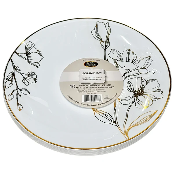 Naturale - 10.25" White Plates W/ Gold Flower 12x10 PK