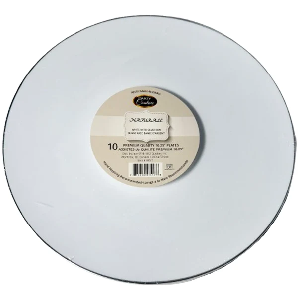 Naturale - 10.25" White Plate W/ Silver Rim 12x10 PK