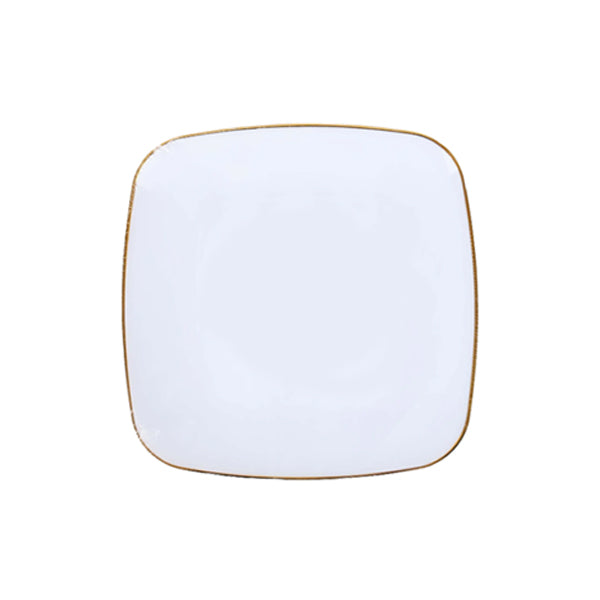 Naturale - 7.5" White Square Plates W/ Gold Rim 10PK