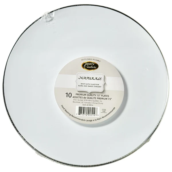Naturale - 7.5" White Plate W/ Silver Rim 10PK