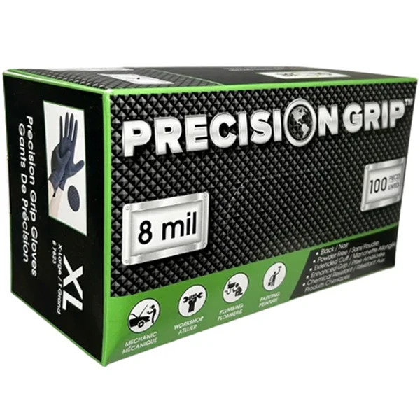 Precision Grip - Nitrile Gloves Powder Free 8MIL Black x-Large 100CT