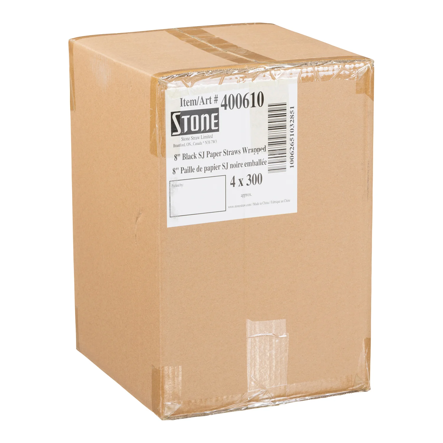 Stonestraw - 8" Black Super Jumbo Paper Straw Wrapped 4x300 EA