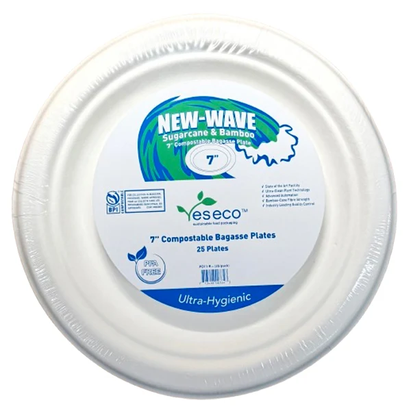 New Wave - Sugarcane & Bamboo 7IN Compostable Bagasse Plate 40x25 CT