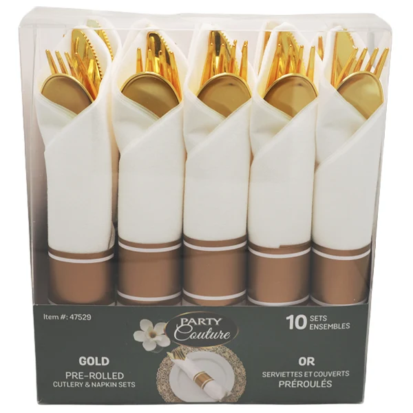 Party Couture - Gold Pre-Rolled Cutlery Set 12x10 PK