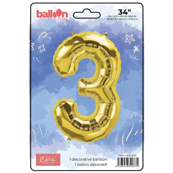 Epc - Gold Foil Number 3 Balloon 34IN 1UN