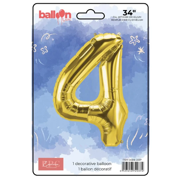 Epc - Gold Foil Number 4 Balloon 34IN 1UN