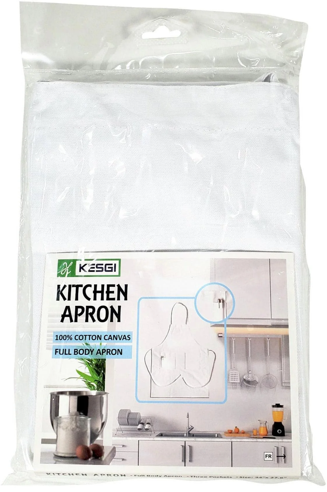 Kesgi - Apron - Full Body - Adjustable - White - 3 Pockets - AP005WH — Case (36 CT)