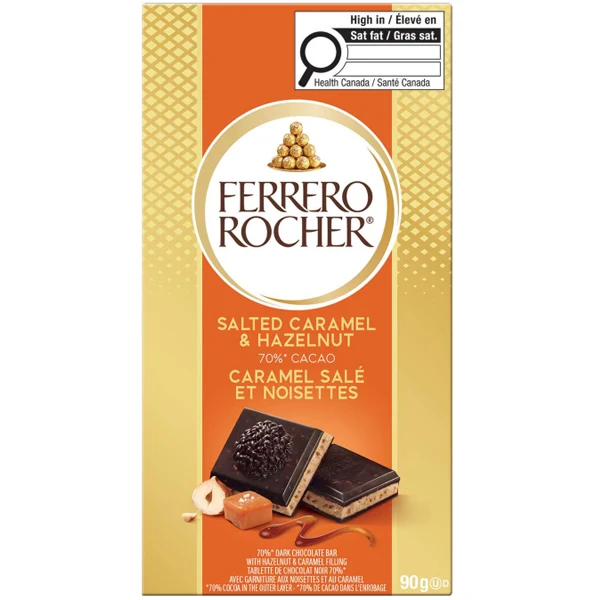 06730087042 - Ferrero Rocher Dark Hazelnut & Salted Caramel Bar 90GR