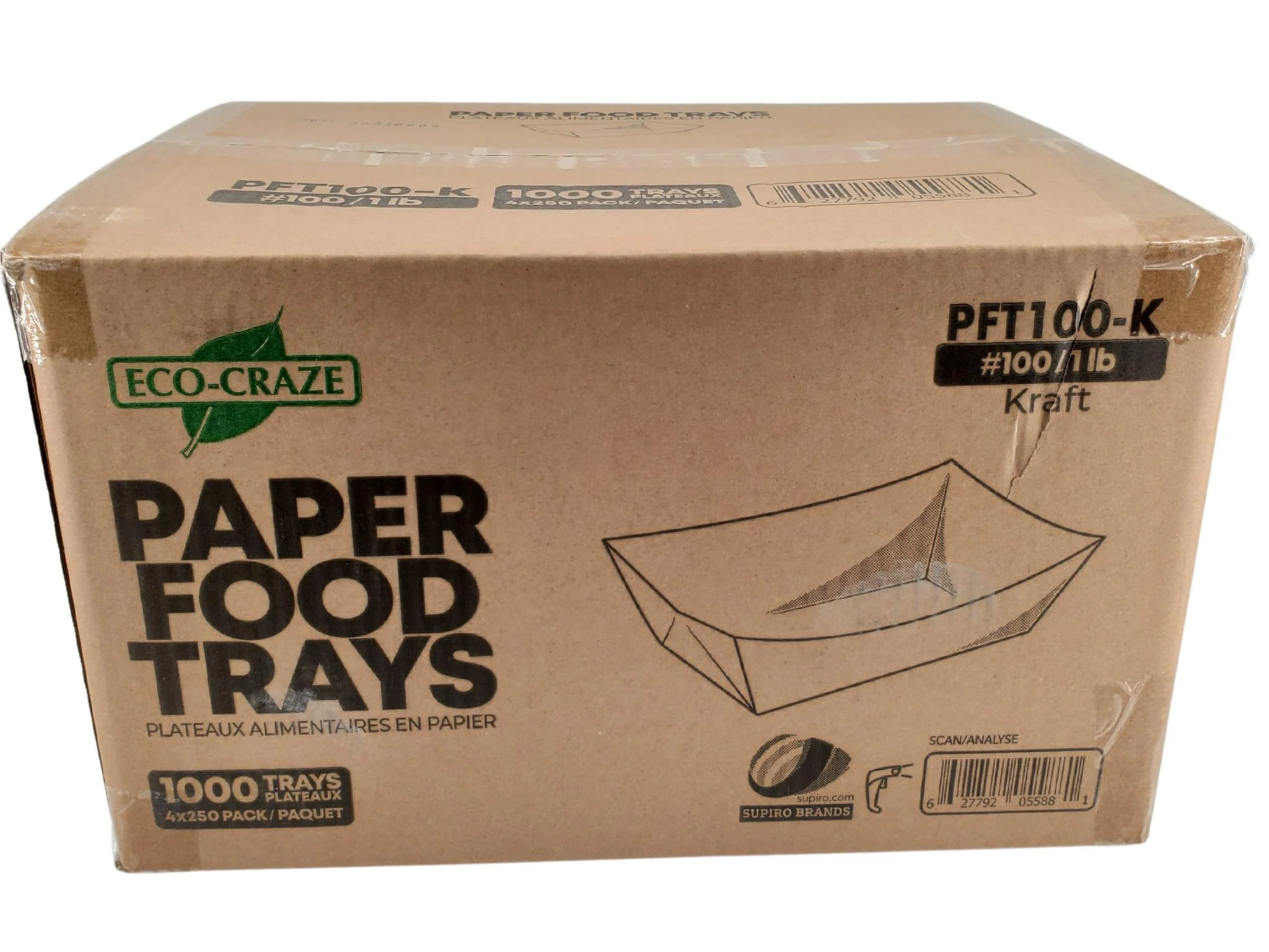 Eco-Craze PFT100-K #100 1 lb Kraft Paper Food Tray